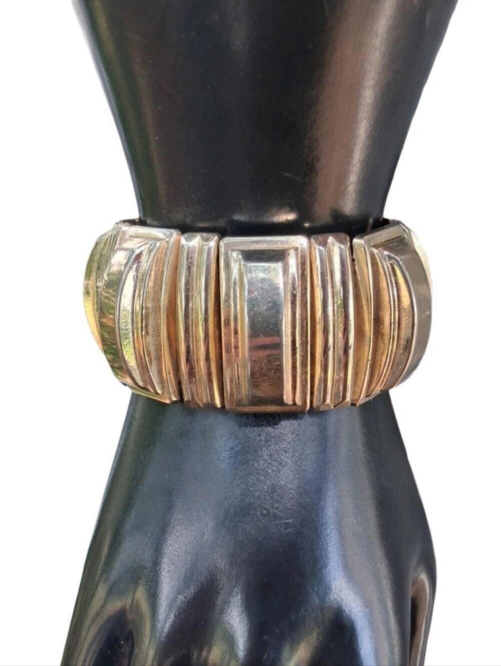 Vintage 1950s Gold Tone Expansion Link Bracelet Wide Mid Century Art Deco Gate